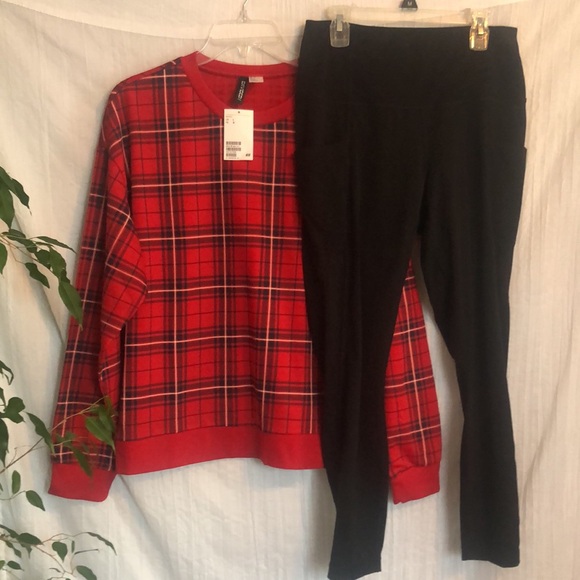 H&M Tops - H&M DIVIDEND sz L Buffalo Plaid sweatshirt NWT & MEMBERS MARK blk sz L leggings